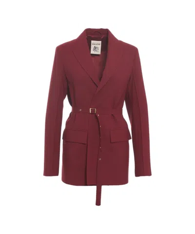 Semicouture 'gianna' Belted Blazer In Burgundy