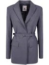 Semicouture Belted Notched-lapel Jacket In Blue
