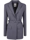 Semicouture Belted Notched-lapel Jacket In Gray