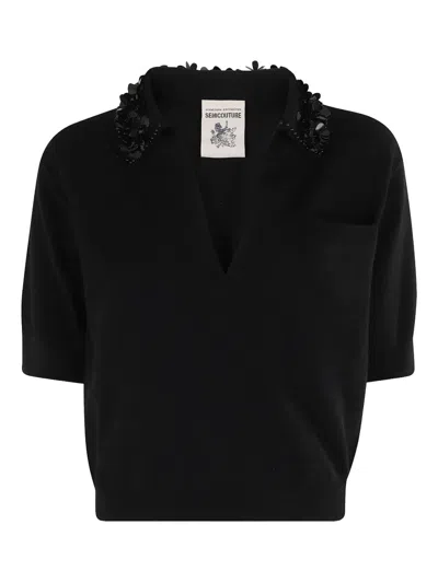 Semicouture Giulia Embellished Top In Black