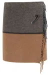 Semicouture Bicolor Wool Mini Skirt With Fringed Edge In Gray