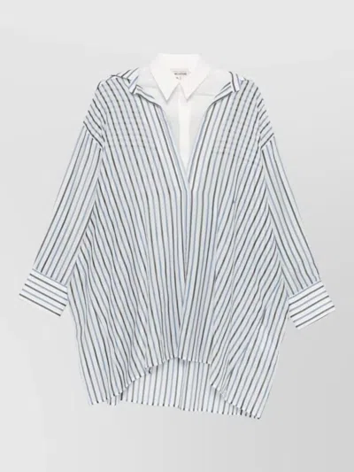 Semicouture Graciana Cotton Shirt Striped V Neck In Multi