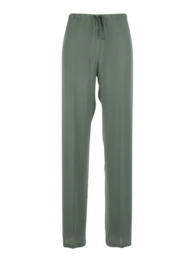 Semicouture Green Pants With Elastic Drawstring Waist In Silk Blend Woman