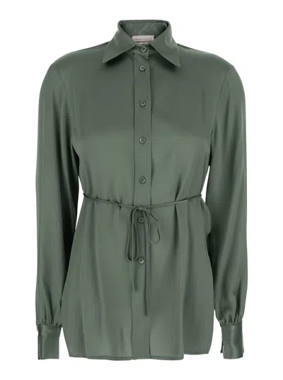 Semicouture Green Shirt With Classic Collar And Front Bow Detail In Silk Blend Woman