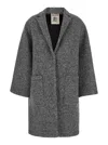 SEMICOUTURE GREY COAT WITH CONCEALED CLOSURE IN WOOL WOMAN