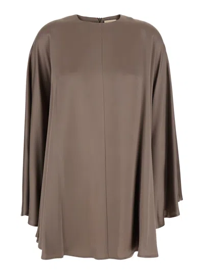 Semicouture Grey Crewneck Dress With Rear Concealed Zip Closure In Viscose Blend Woman In Green