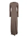Semicouture Grey Crewneck Long Dress With Rear Concealed Zip In Viscose Blend Woman In Brown
