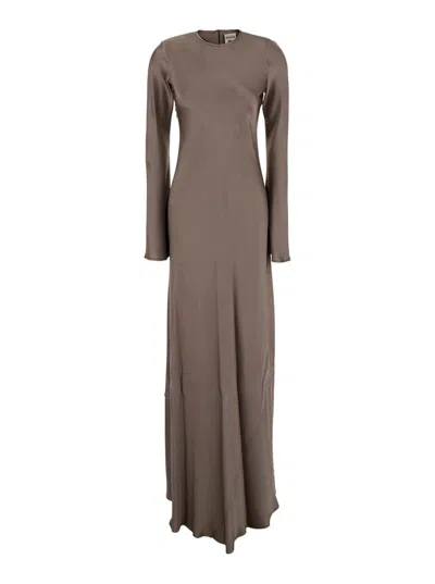 SEMICOUTURE GREY CREWNECK LONG DRESS WITH REAR CONCEALED ZIP IN VISCOSE BLEND WOMAN