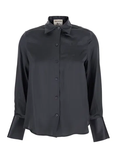 SEMICOUTURE GREY SHIRT WITH CLASSIC COLLAR IN SILK WOMAN