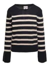 Semicouture Grey Striped Sweater With Wide Crewneck And Long Sleeves In Wool In Grey