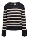 Semicouture Grey Striped Sweater With Wide Crewneck And Long Sleeves In Wool In Grey