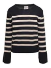 Semicouture Grey Striped Sweater With Wide Crewneck And Long Sleeves In Wool In Grey