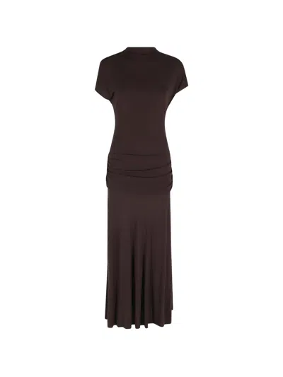Semicouture Gwen Ruched-waist Dress In Brown