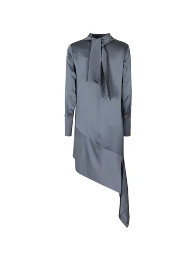 Semicouture Gwenda Asymmetric Tie-neck Midi Dress In Gray