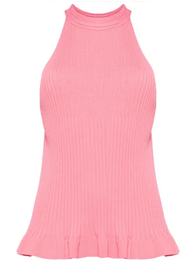 Semicouture Halterneck Ribbed-knit Top In Rosa