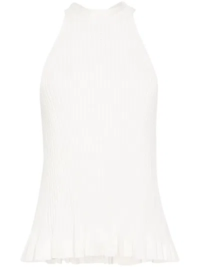 Semicouture Halterneck Ribbed-knit Top In White