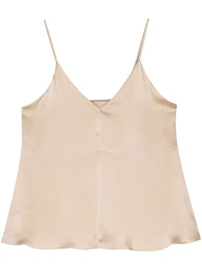 Semicouture V-neck Satin Top In Brown