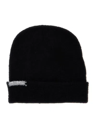 SEMICOUTURE BLACK BEANIE WITH CONTRASTING DETAIL IN WOOL WOMAN