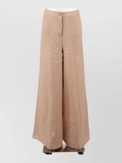 Semicouture High Waist Kym Linen Wide Leg Pants In Neutral