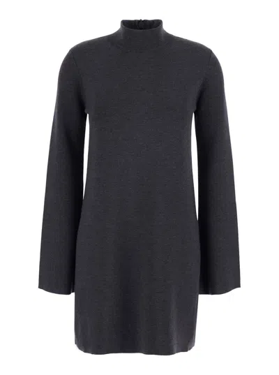 Semicouture High-collar Long-sleeve Knit Mini Dress In Gray
