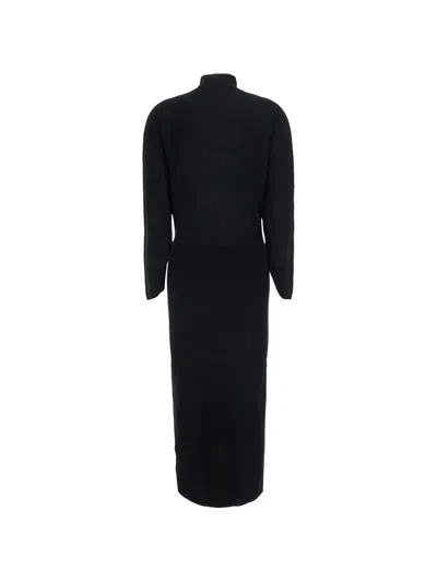 Semicouture High-neck Ribbed-knit Maxi Dress In Black