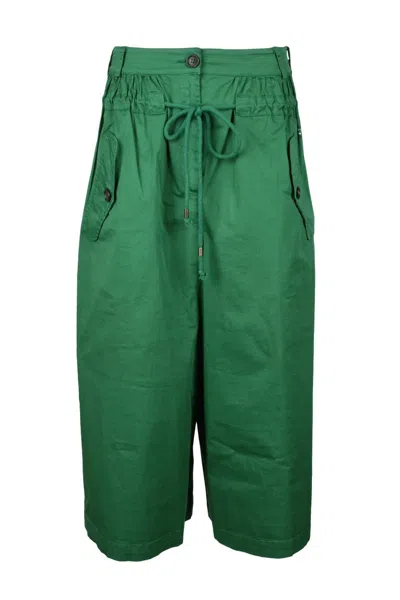 Semicouture High-waisted Gonnapantalone Trousers With Wide Leg Design In Green