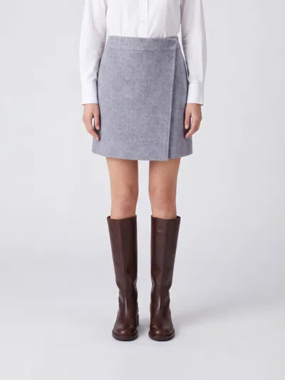 Semicouture High-waisted Wool Wrap Miniskirt In Blue