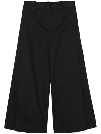 Semicouture Wide-leg Cotton Trousers In Black
