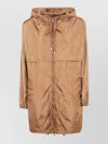Semicouture Hooded Longline Parka Jacket Drawstring Hem In Brown