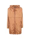 Semicouture Hooded Longline Parka Jacket Drawstring Hem In Brown