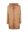 Semicouture Hooded Longline Parka Jacket Drawstring Hem In Brown