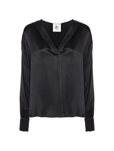 Semicouture Hooded V-neck Blouse In Black