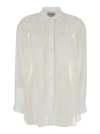 SEMICOUTURE WHITE PANELLED LACE DESIGN SHIRT IN COTTON BLEND WOMAN