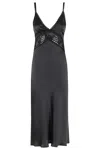 Semicouture Semi Couture Jacinta Satin Dress With Crochet Detailing In Nero