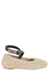 Semicouture Semi Couture Ivory Ballet Flats With Faux Fur Textures In Ivory