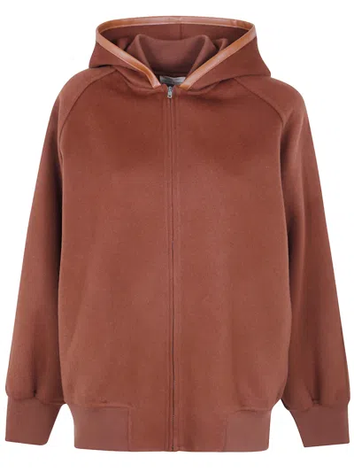 Semicouture Double Wool Hooded Bomber Jacket In Brown