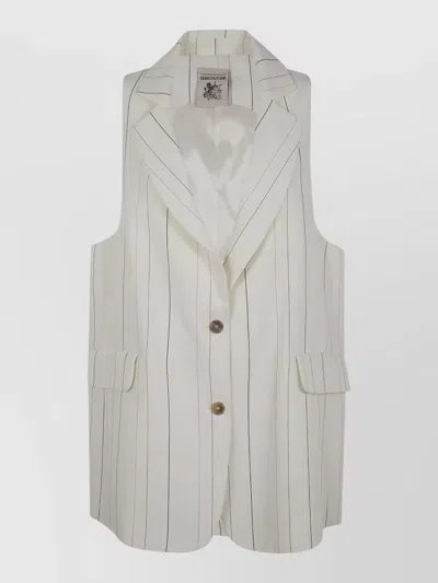 Semicouture Jacket Vest Front Pockets Notched Lapel Striped In White