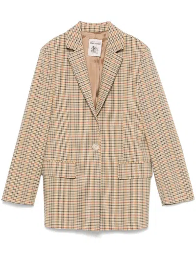 Semicouture Checked Blazer In Beige