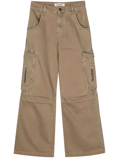 Semicouture Wide-leg Cotton Cargo Jeans In Beige