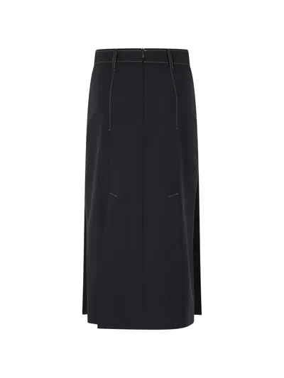 Semicouture Janette Contrast-stitch Pleated Midi Skirt In Blue