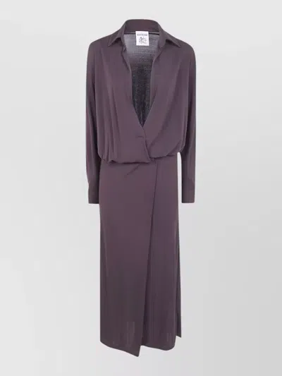 Semicouture Jersey Dress Long Sleeves Belted Waist In Purple