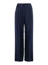Shop Semicouture 'jhonny' Blu Pants With Pleated Details And Elastic Waist In Silk Blend Woman In Blue