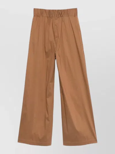 Semicouture Jhonny Cotton Trousers Elasticated Waistband Wide Leg In Brown