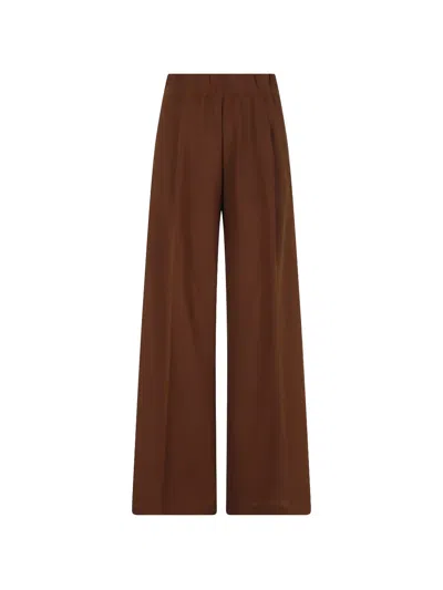 Semicouture Johnny Cotton Popeline Trousers Wide Leg In Brown