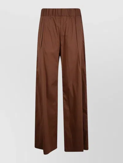 Semicouture Johnny Cotton Popeline Trousers Wide Leg In Brown