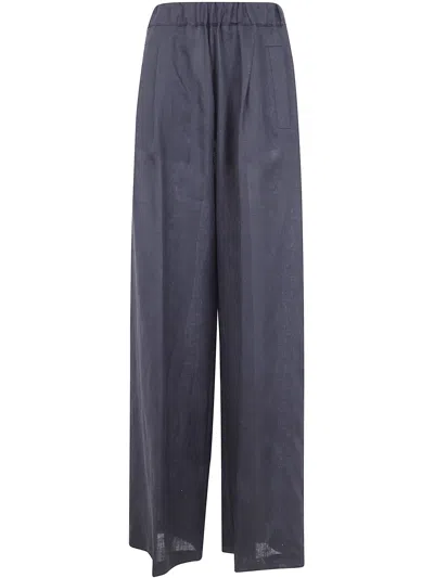 Semicouture "johnny" Linen Trousers In Blue