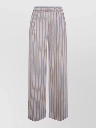 Semicouture Johnny Linen Trousers Elastic Waist Wide Leg In Multi