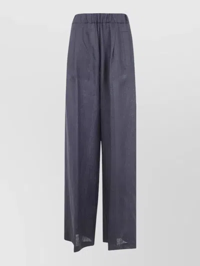 Semicouture Johnny Linen Trousers Wide Leg Design In Blue