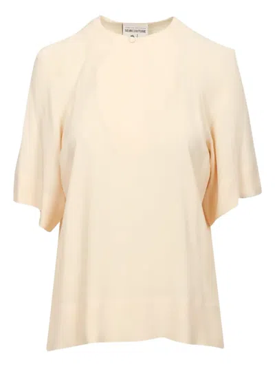 Semicouture Keyhole-neckline Short-sleeve Top In Neutral