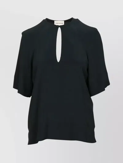 Semicouture Keyhole Short Sleeve Relaxed Fit Top In Black